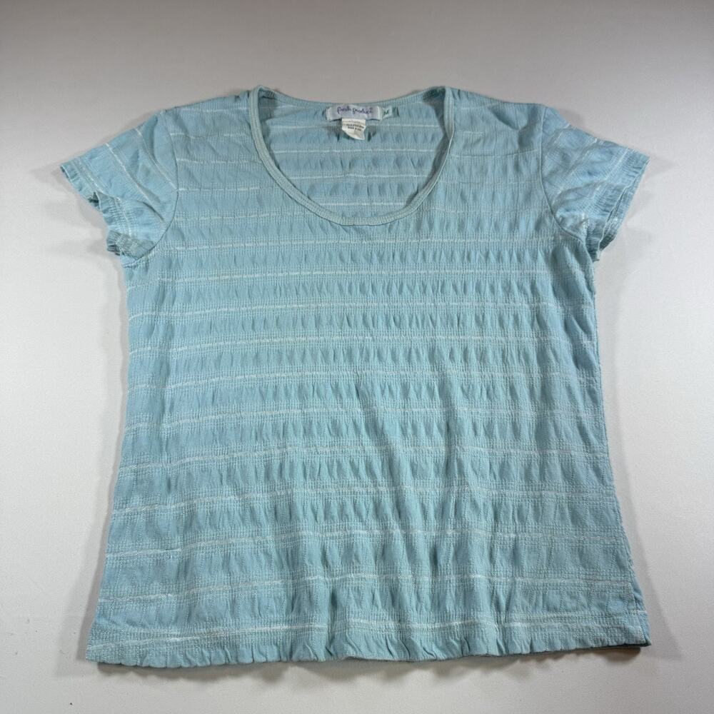 Vintage 90s Fresh Produce Smocked Stripped Coastal Baby Tee Top Blue Wms Medium